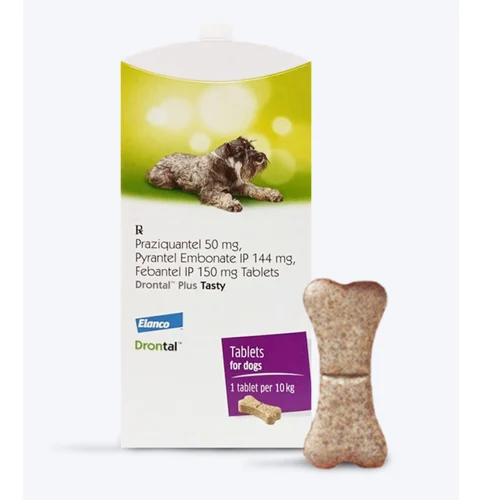 Drontal Plus Tasty Praziquantel 50 mg, Pyrantel Embonate IP 144 mg, Febantel IP 150 mg Tablets