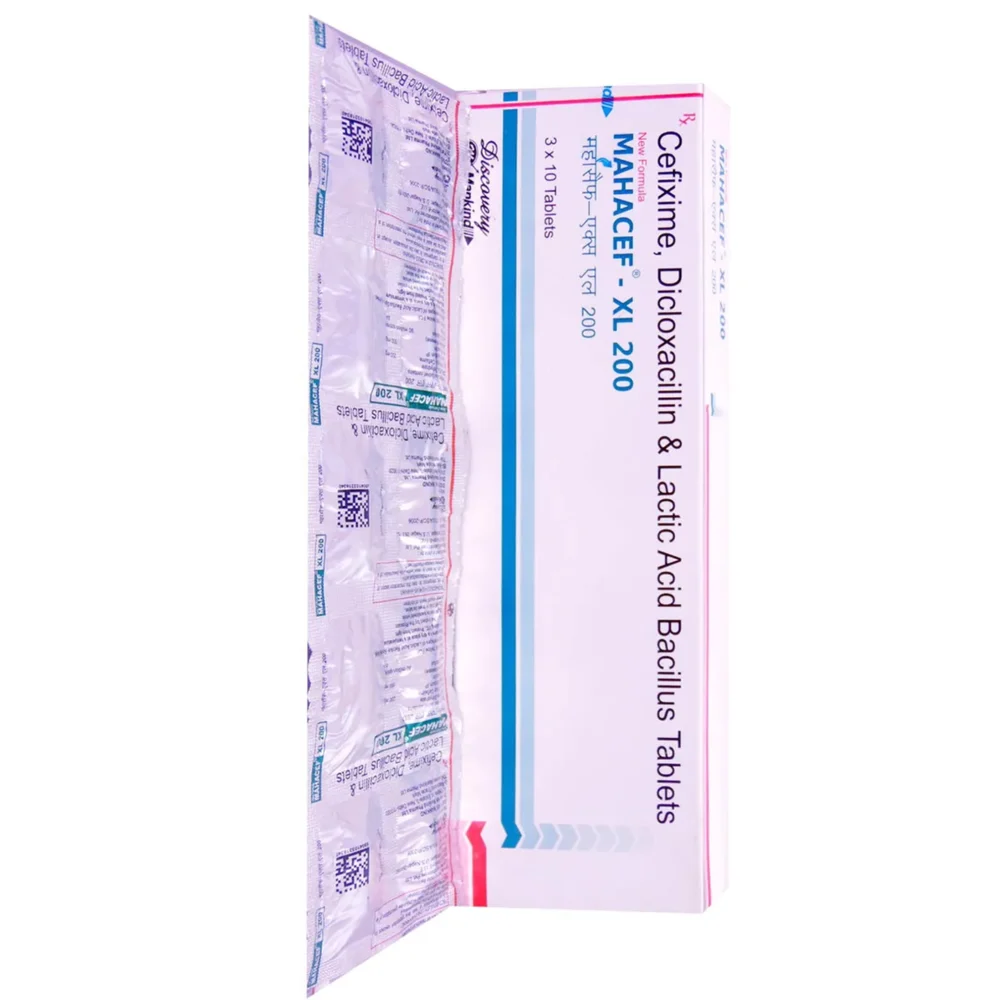 200 mg MAHACEF - XL 200 Cefixime, Dicloxacillin & Lactic Acid Bacillus Tablets
