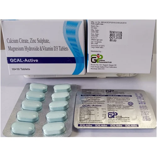 GCAL-Active Calcium Citrate, Zinc Sulphate, Magnesium Hydroxide & Vitamin D3 Tablets