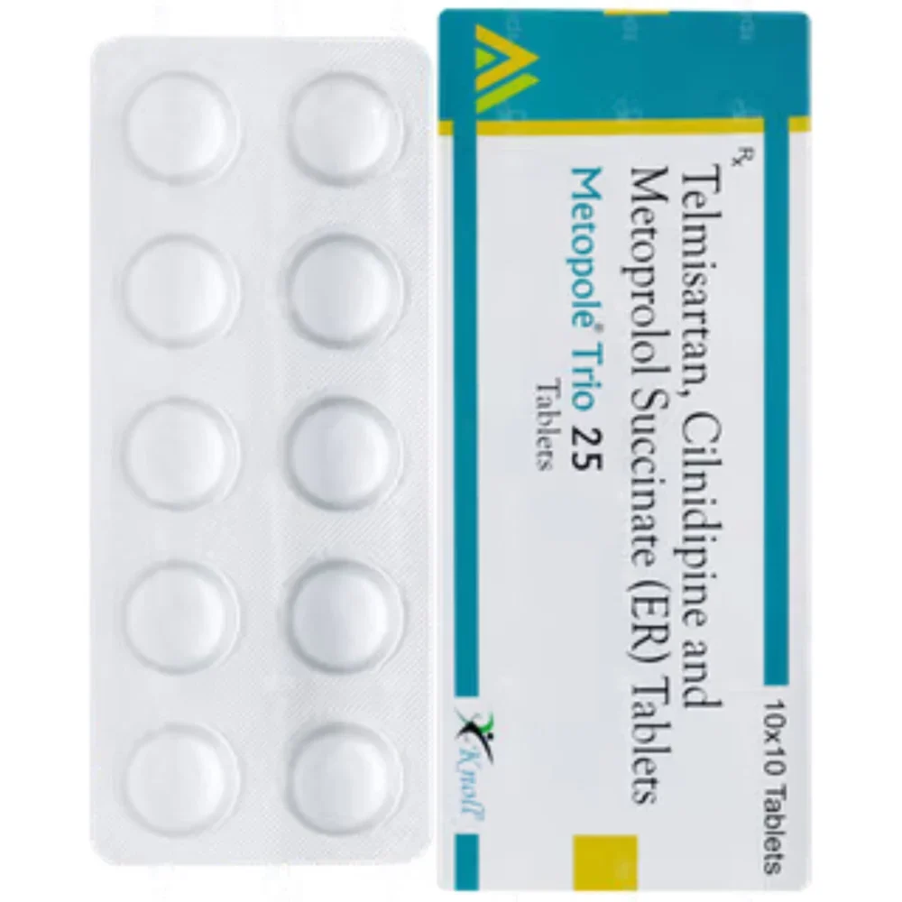 25 mg Metopole Trio 25 Telmisartan, Cilnidipine and Metoprolol Succinate (ER) Tablets